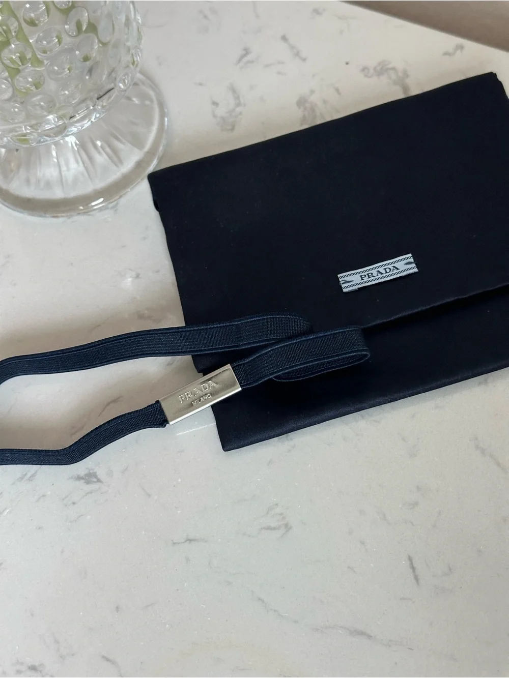 PRADA Navy Elastic Logo Headband (or choker) - Prada dusty included - Picture 2 of 4